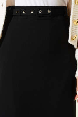 İnce Kemerli Kalem Etek Siyah - Etek