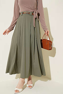 İnce Kemerli Pile Detaylı Etek Çağla Yeşili - FİXAY