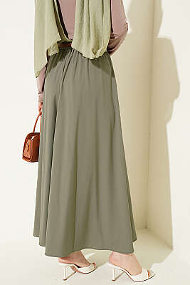 İnce Kemerli Pile Detaylı Etek Çağla Yeşili - Etek