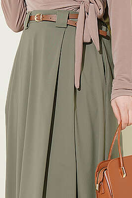 İnce Kemerli Pile Detaylı Etek Çağla Yeşili - Etek