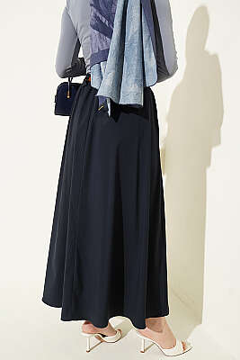 İnce Kemerli Pile Detaylı Etek Lacivert - Etek