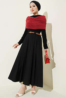 İnce Kemerli Pile Detaylı Etek Siyah - Etek