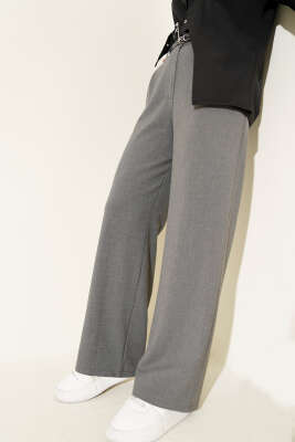 İnce Kemerli Pileli Kumaş Pantolon Füme - Pantolon