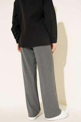 İnce Kemerli Pileli Kumaş Pantolon Füme - Pantolon