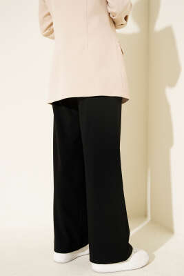 İnce Kemerli Pileli Kumaş Pantolon Siyah - Pantolon