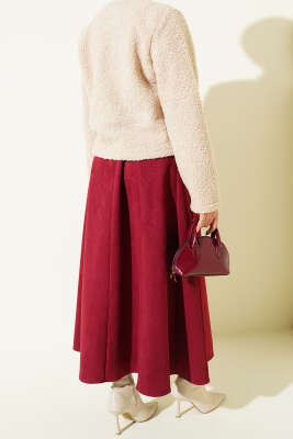 İnce Kemerli Süet Etek Bordo - Etek