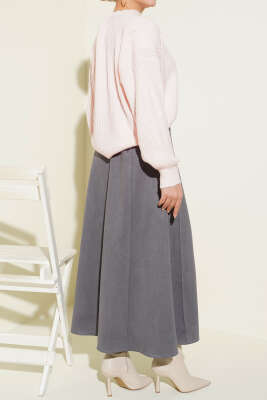 İnce Kemerli Süet Etek Füme - Etek