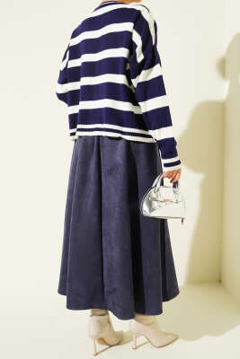 İnce Kemerli Süet Etek Lacivert - Etek