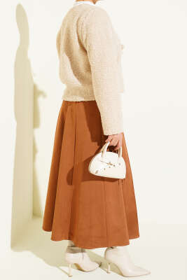 İnce Kemerli Süet Etek Taba - Etek