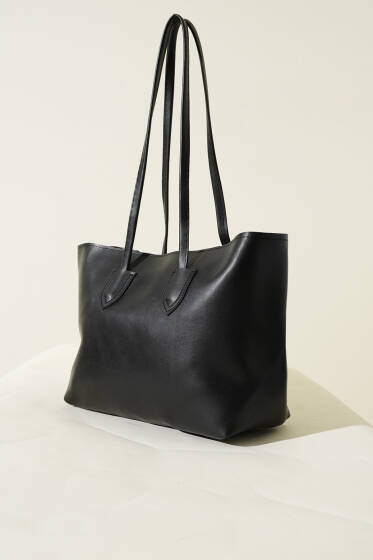 İnce Kulplu Fermuarlı Çanta Siyah - Kol Çantası