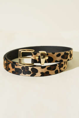 İnce Metal Kare Tokalı Kemer Leopar - DESREE KEMER