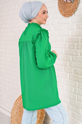 İnce Pileli Kadın Yeşil Tunik - Thumbnail