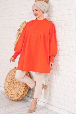 İnce Piliseli Oranj Tunik - Tunik