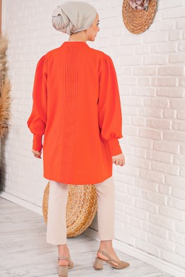 İnce Piliseli Oranj Tunik - Tunik