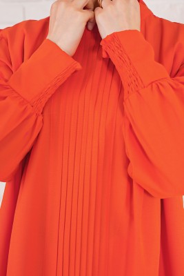 İnce Piliseli Oranj Tunik - Tunik