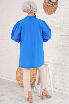 İnce Piliseli Saks Tunik - Tunik