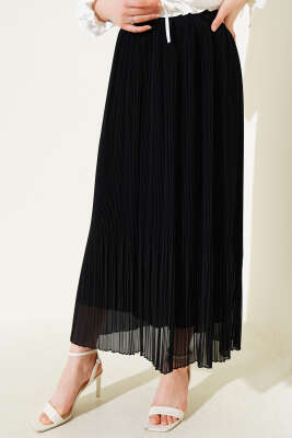 İnce Piliseli Tül Etek Siyah - Uzun Etek