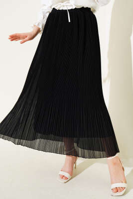 İnce Piliseli Tül Etek Siyah - Uzun Etek