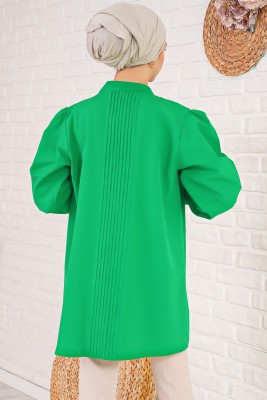 İnce Piliseli Yeşil Tunik - Tunik