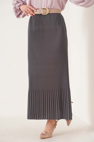İnce Pliseli Füme Etek - Uzun Etek