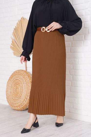 İnce Pliseli Taba Etek - Uzun Etek