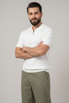 İnce Polo Yaka Merserize Erkek T-shirt Beyaz 