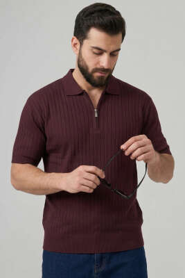 İnce Polo Yaka Merserize Erkek T-shirt Bordo - WİPEOUT