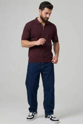 İnce Polo Yaka Merserize Erkek T-shirt Bordo - Yılın Fırsatı