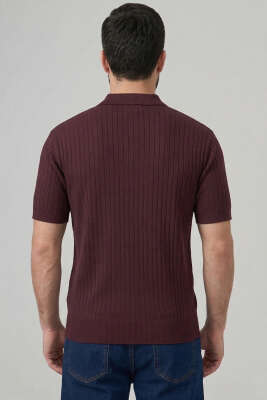 İnce Polo Yaka Merserize Erkek T-shirt Bordo - Yılın Fırsatı