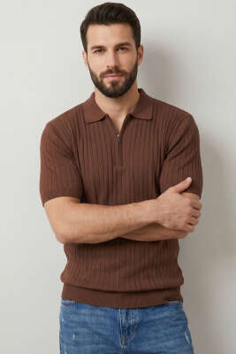 İnce Polo Yaka Merserize Erkek T-shirt Kahve - WİPEOUT