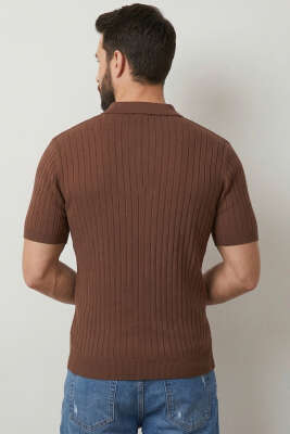 İnce Polo Yaka Merserize Erkek T-shirt Kahve - Yılın Fırsatı