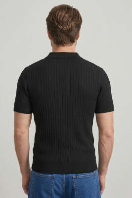 İnce Polo Yaka Merserize Erkek T-shirt Siyah - Yılın Fırsatı