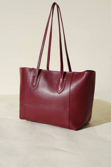 İnce Saplı Fermuarlı Çanta Bordo - Kol Çantası