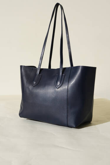 İnce Saplı Fermuarlı Çanta Lacivert - Kol Çantası