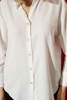 İnce Sim Çizgili Gömlek Bakır - Kadın Giyim Modelleri