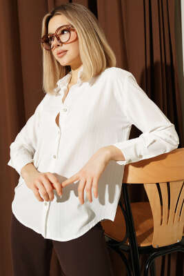 İnce Sim Çizgili Gömlek Platin - Kadın Giyim Modelleri