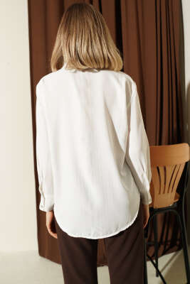 İnce Sim Çizgili Gömlek Platin - Kadın Giyim Modelleri