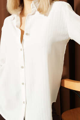 İnce Sim Çizgili Gömlek Platin - Kadın Giyim Modelleri