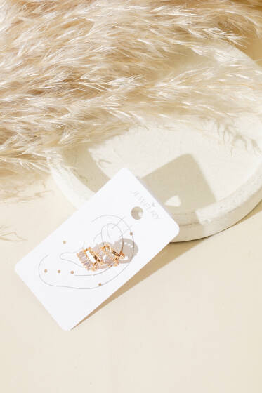 İnce Taşlı Kıkırdak Küpe Gold - Küpe