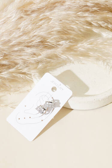 İnce Taşlı Kıkırdak Küpe Gümüş - Küpe