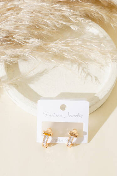 İnce Taşlı Küpe Gold - Küpe