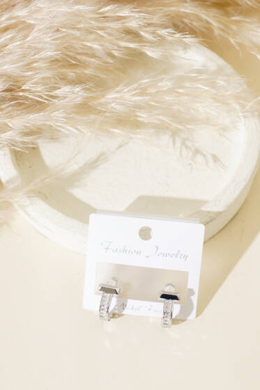 İnce Taşlı Küpe Gümüş - Küpe