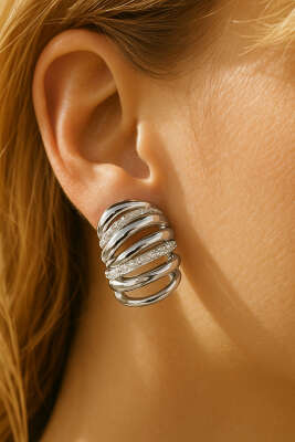 İnce Uzay Yolu Küpe Gümüş - Küpe