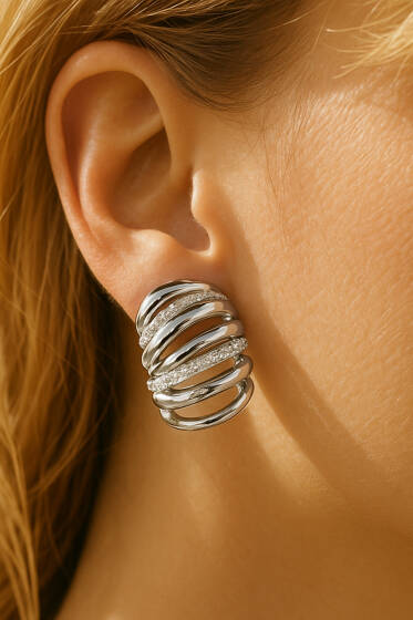 İnce Uzay Yolu Küpe Gümüş - Küpe