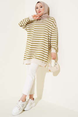 İnce Yatay Çizgili Tunik Haki - Yılın Fırsatı