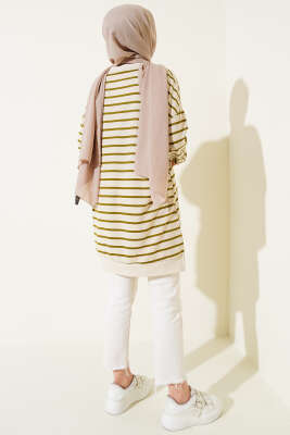 İnce Yatay Çizgili Tunik Haki - Yılın Fırsatı