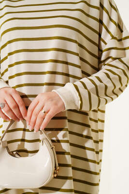 İnce Yatay Çizgili Tunik Haki - Yılın Fırsatı