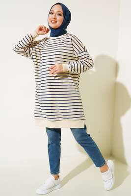 İnce Yatay Çizgili Tunik Lacivert - Yılın Fırsatı
