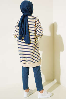 İnce Yatay Çizgili Tunik Lacivert - Yılın Fırsatı