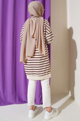 İnce Yatay Çizgili Tunik Mor - Yılın Fırsatı